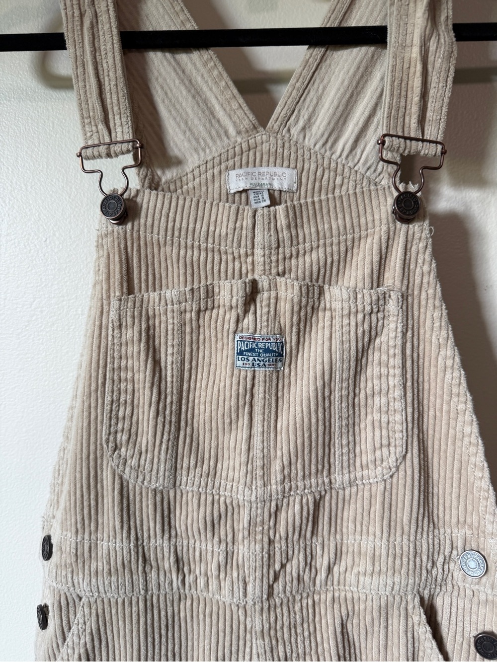 Granola Girl beige tan corduroy full length overalls with patch fits size XSP